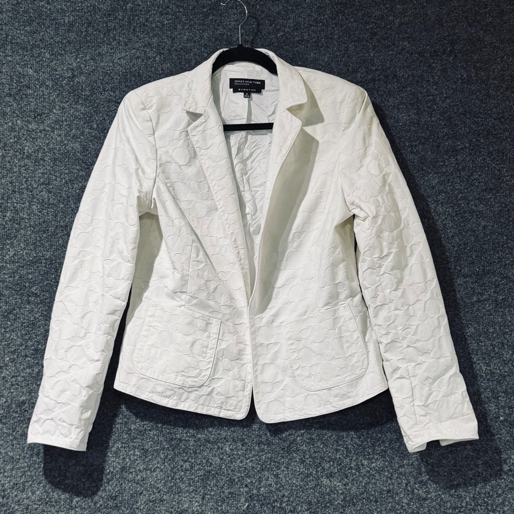 Jones New York Collection Blazer Women 10 White Excellent Textured Jacket